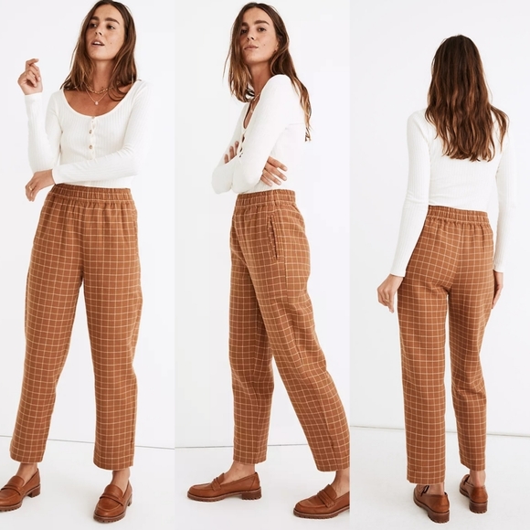 Madewell Pants - Madewell Waffleback Pull-On High Rise Tapered Pants Plaid Windowpane NWT